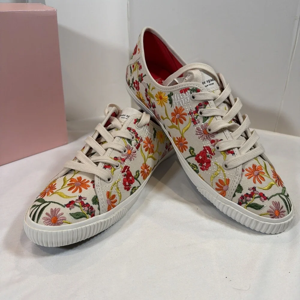 Kate Spade Tennison Canvas Sneakers ShoesGarden Floral Lace Up K8341  Size‎ 9.5B